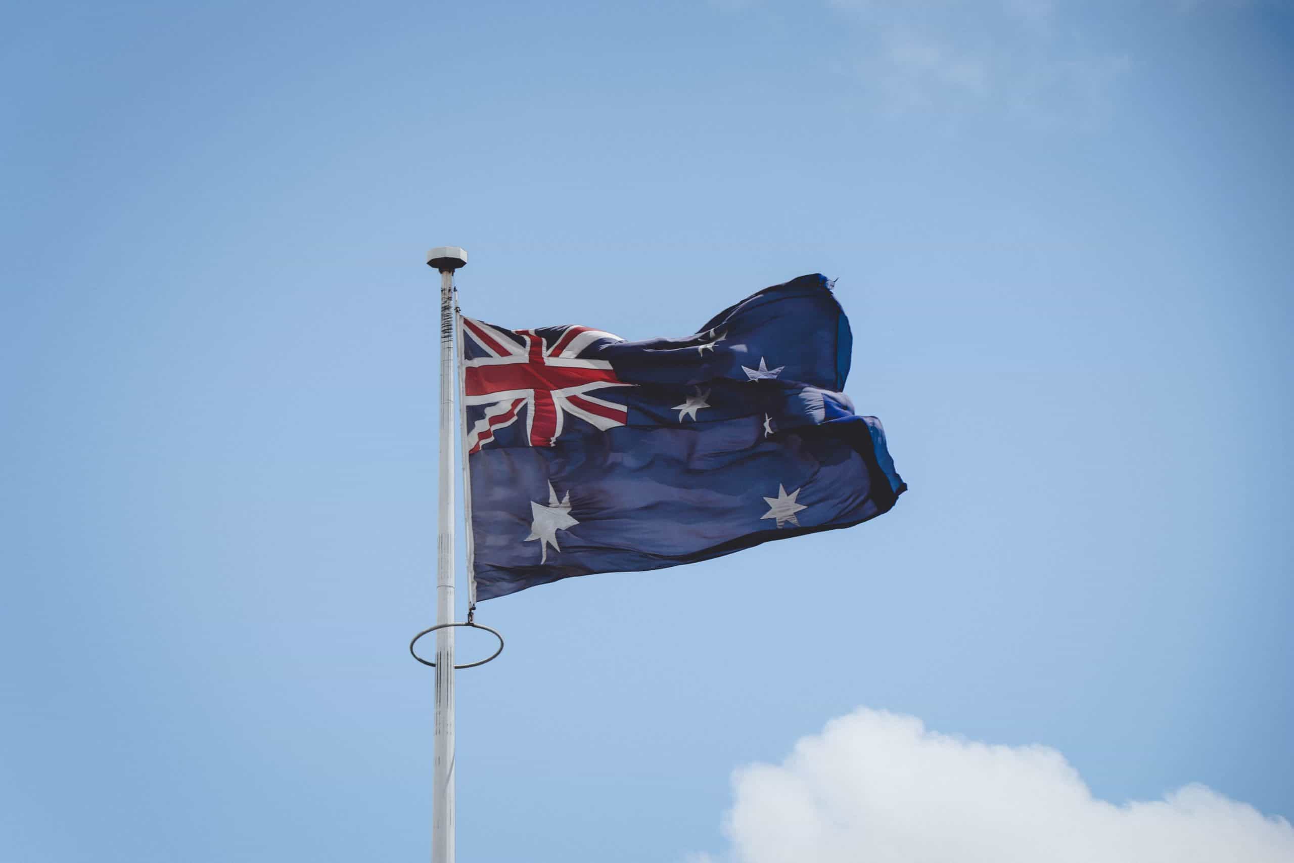 Australian flag blowing in wind