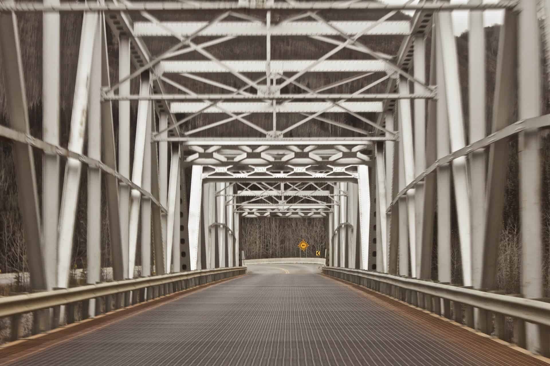 Steel frame shown on a bridge structure